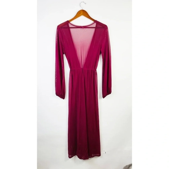 Thin Mesh Long Sleeve Tie Front Swimsuit Swim Beach Maxi Cover Up Dress - Picture 4 of 8